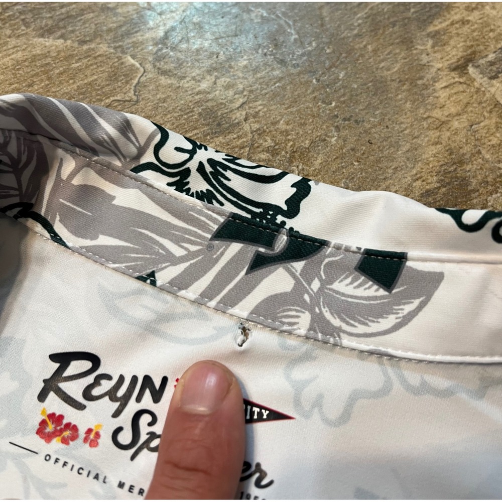 Reyn Spooner Polo Mens XL White New Michigan State Spartans Floral Shirt FLAWS - Picture 4 of 8